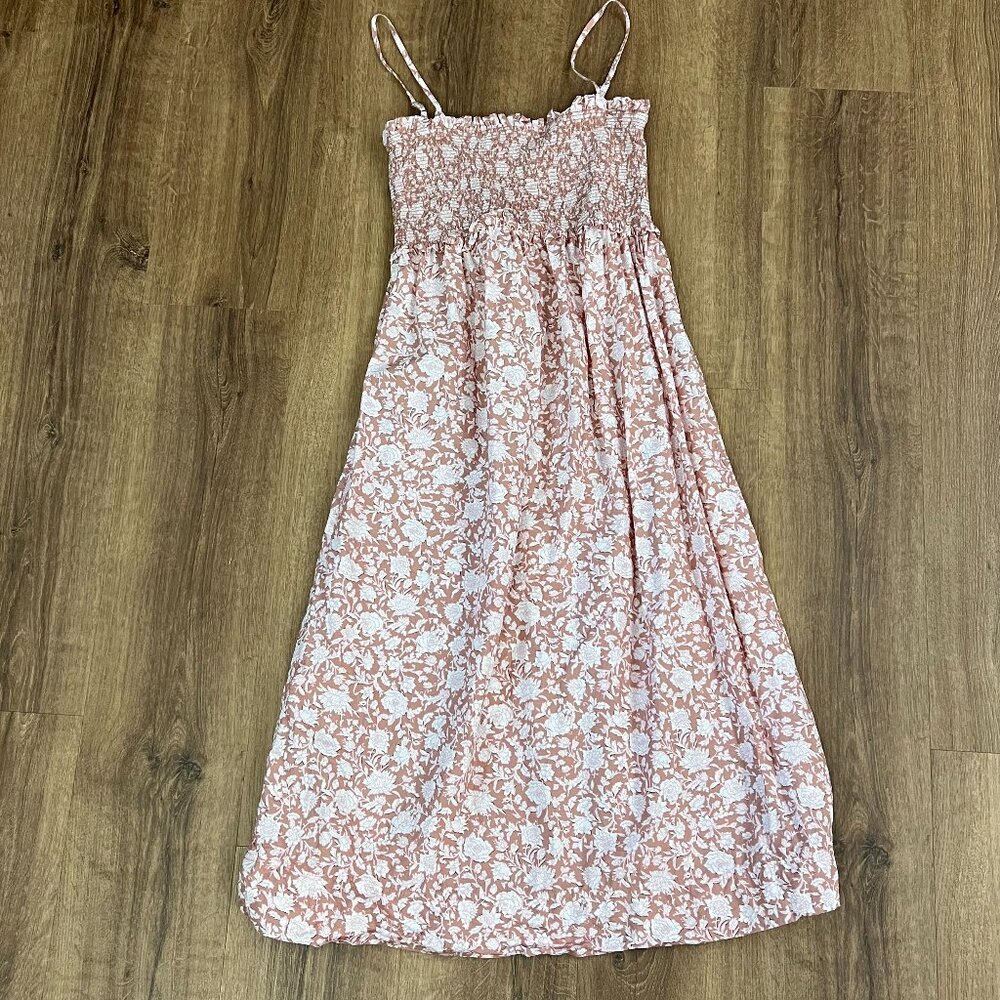 J. Crew Smocked Cotton Poplin Dress Rose Vines Sz M - Picture 5 of 13